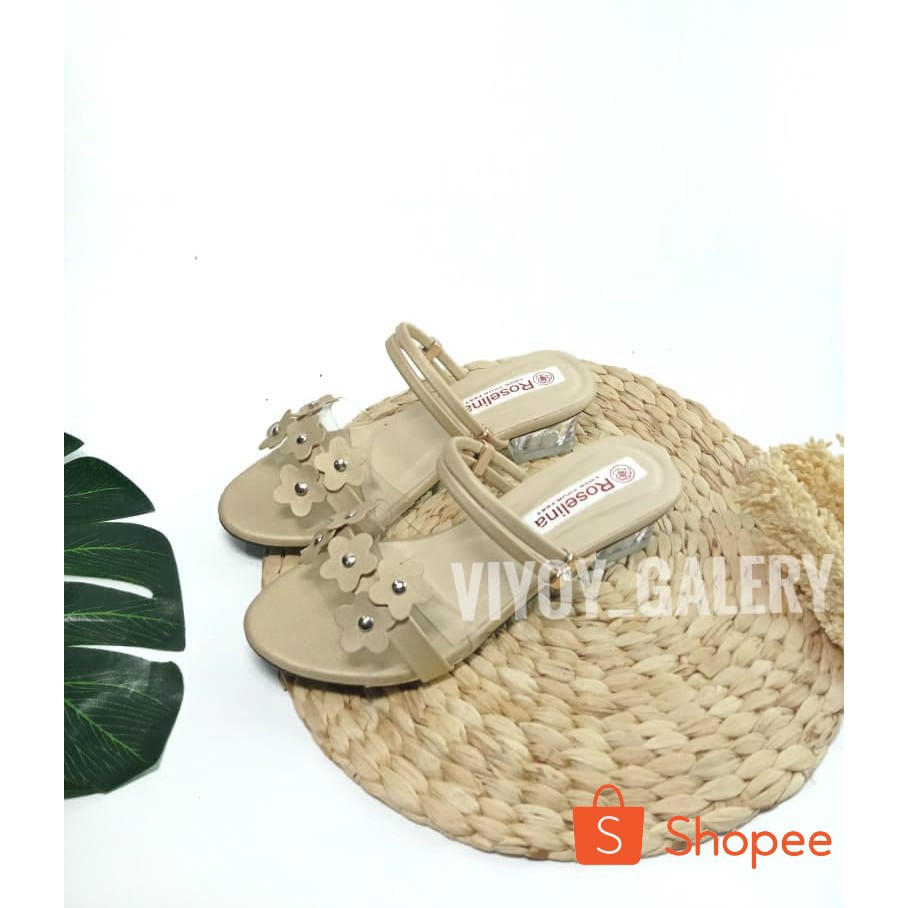 Sandal Heels Kaca Anak Sampai Dewasa Heels Hak Kaca Mika Bunga