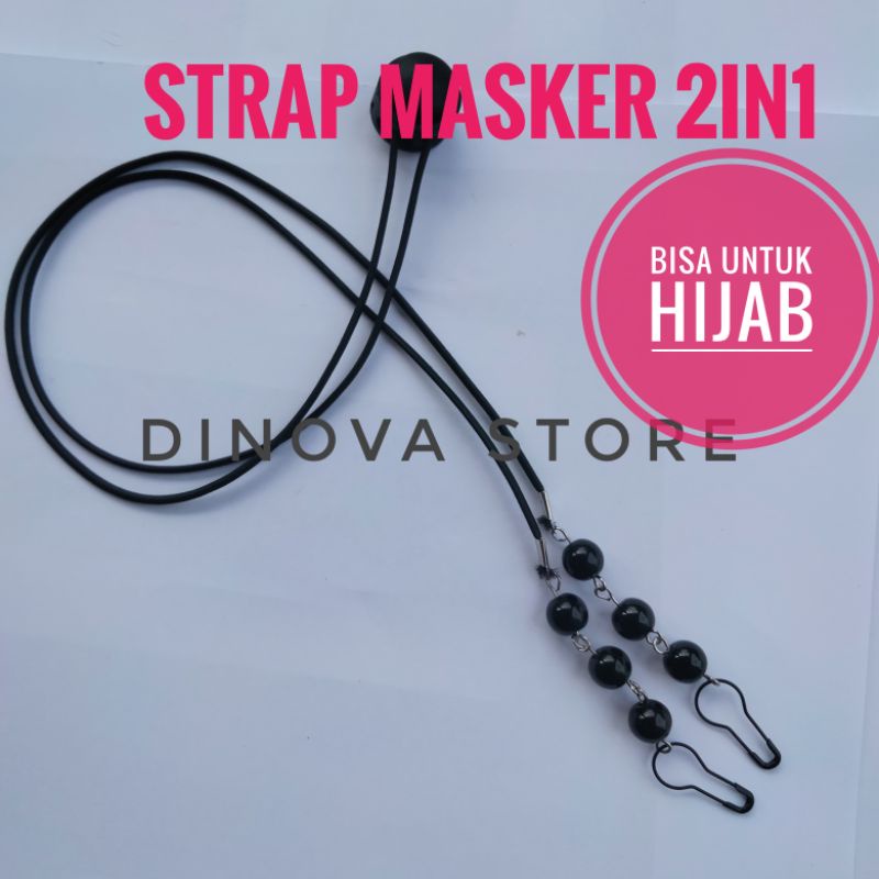 Strap masker hijab 2 in 1 MUTIARA 8M polos stoper/konektor masker