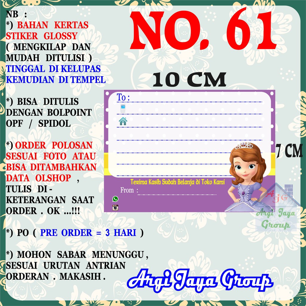 

Stiker Pengiriman - Sticker Alamat Olshop Murah Nomer 61 - 10x7 cm - Glossy