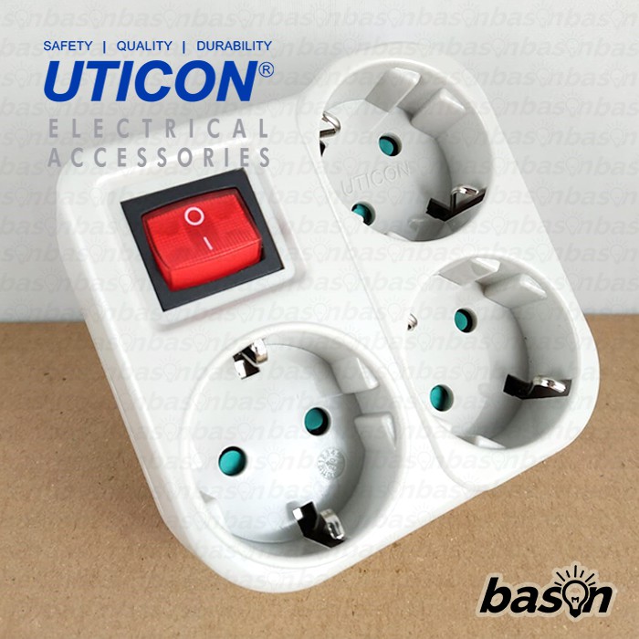 UTICON S348SW - Stop kontak 3 Lubang Multi Outlet dengan Saklar &amp; Child Protection