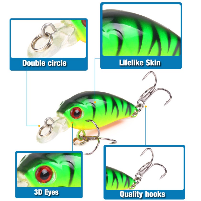 Shengyao 1Pcs Crankbait Umpan Pancing Fishing Lure 4.5cm/3.8g Topwater Fishing Bait Ikan Kecil Casting Wobble