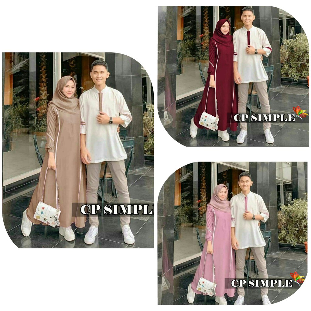 sdf gamis muslim couple cp simple simpel set / maxi longdress + kemeja cowok pasangan