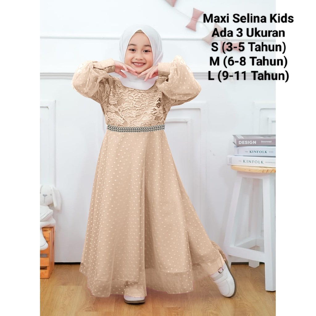 COD☑️PAKAIAN GAMIS ANAK TERBARU/MAXI SELINA KIDS/3 SIZE 3-5THN_6-8THN_9-11THN/MATT BROKAT KOMBIN TILLE DOT/PAKAIAN GAMIS ANAK MURAH/GOOD QUALITY