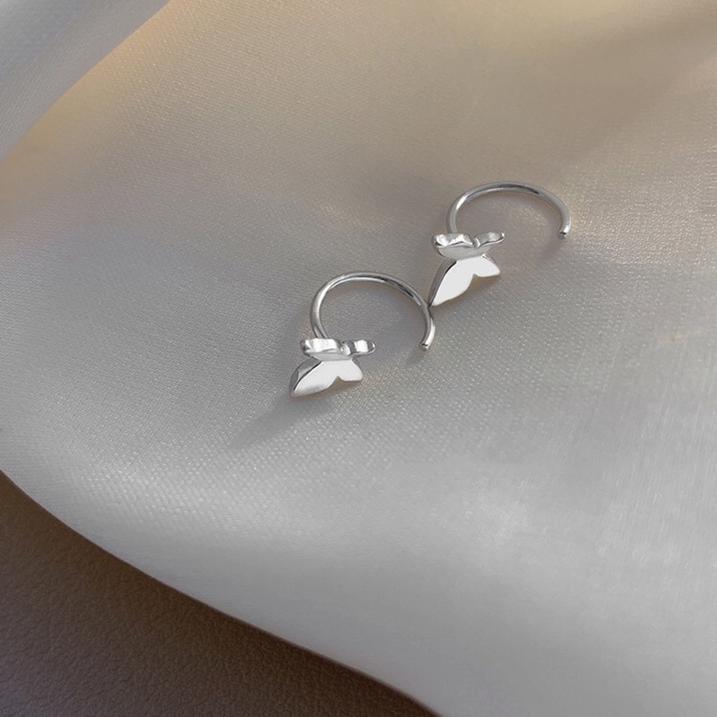 Anting Sweet Silver Plating Glossy Butterfly Earrings Women Korean Simple Ear Stud Clip Jewelry Accessories