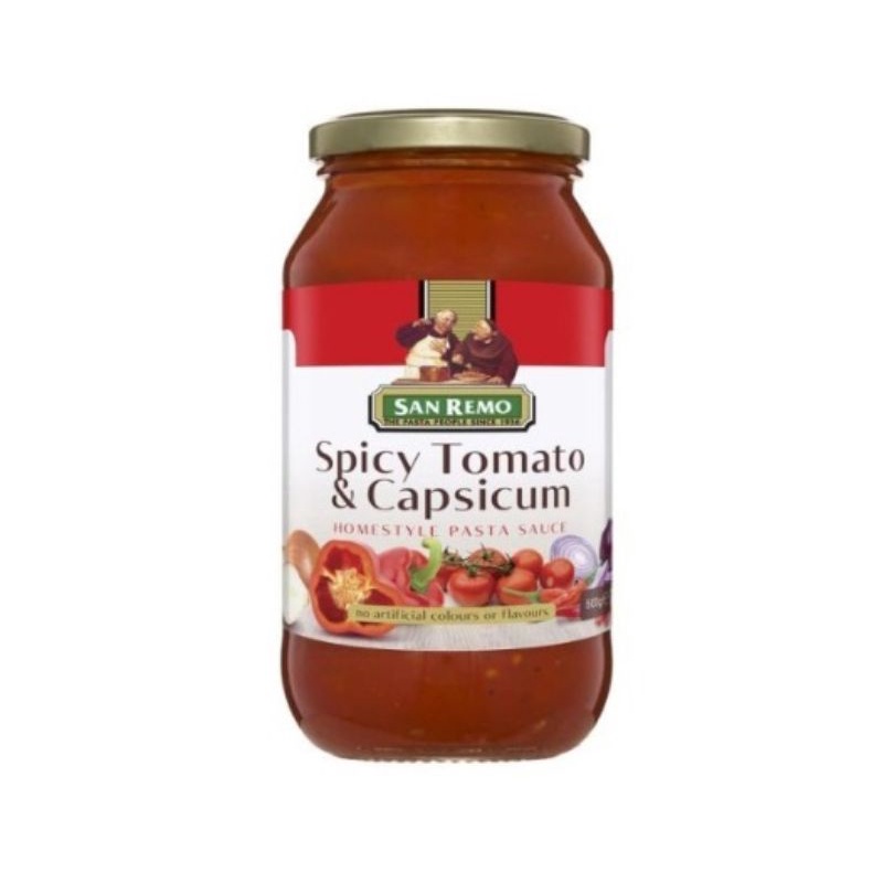 

Sanremo Spicy Tomato & Capsicum 500 gram / San Remo Pasta Sauce Spicy Tomato And Capsicum 500 Gr