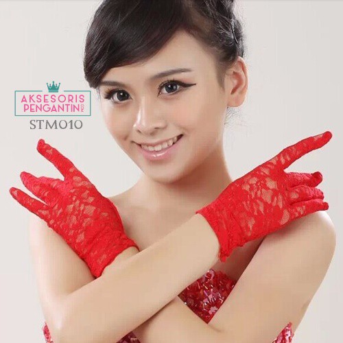 [READY STOK] SARUNG TANGAN LACE WEDDING GLOVES MERAH AKSESORIS PENGANTIN STM010