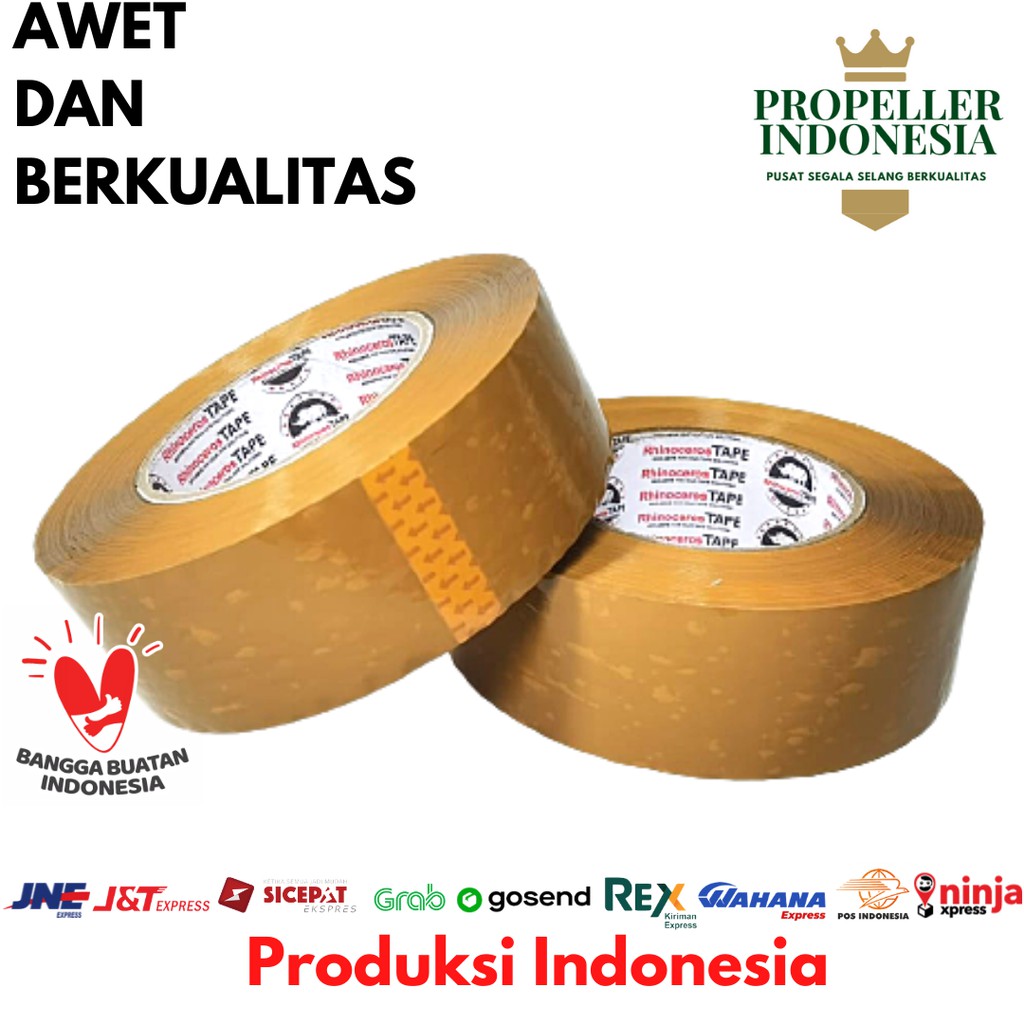 Lakban RHINOCEROS Tape Lakban OPP Bening/Coklat Solatip Isolasi Bening Putih 45MMx300Yard