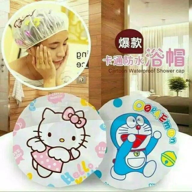 Shower Cap Penutup Rambut Elastis Anti Air Topi Mandi Wanita Motif Lucu Topi Mandi Salon Spa Cewek