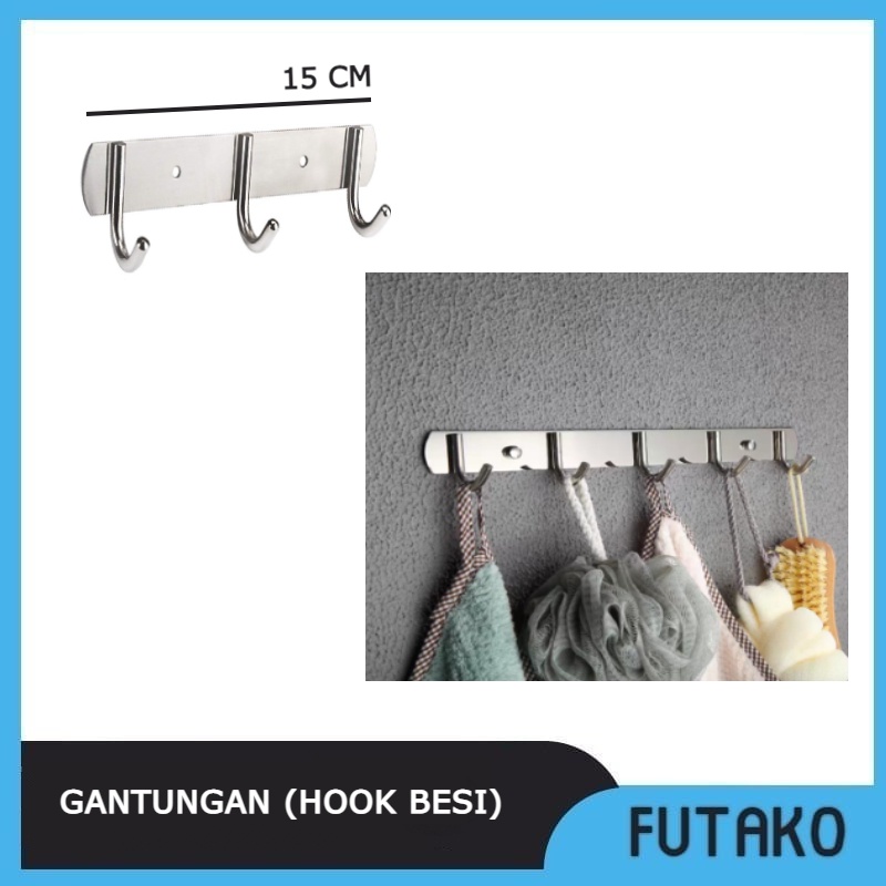 FUTAKO Gantungan Baju Dinding Hanger Kapstok Stainless Kait Titik Capstok HOOK BESI