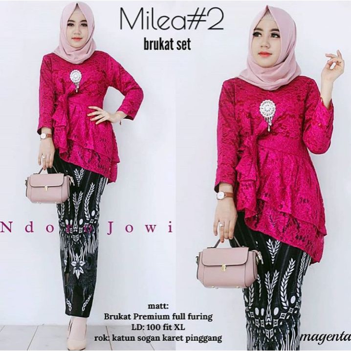 Kebaya Brokat Milea set Magenta