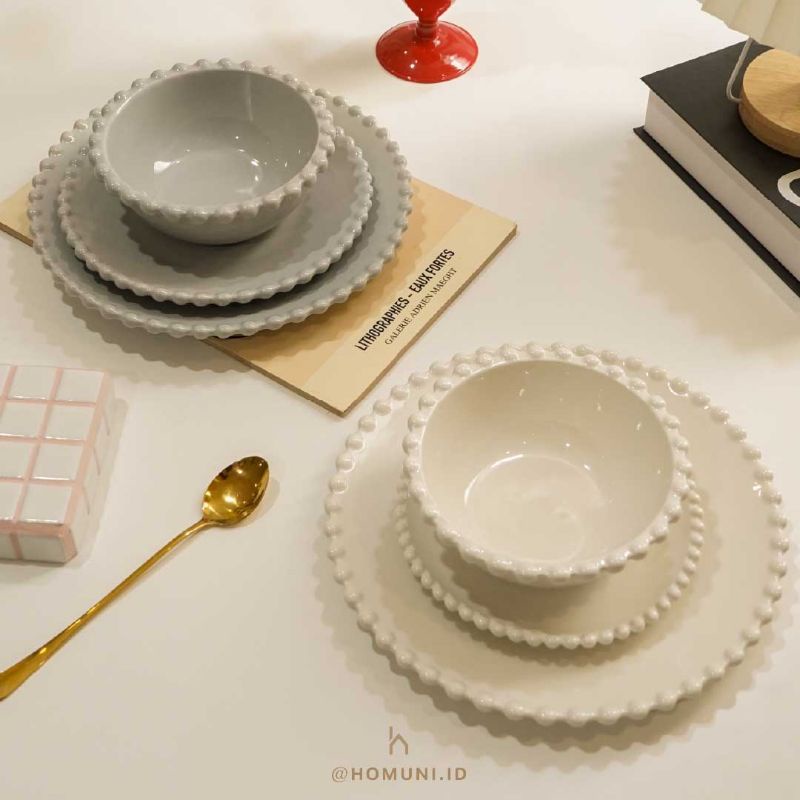 Jinju Tableware Aesthetic Ceramic Plate/Piring Keramik Mutiara Putih/Pearl Dessert Dinner Plate