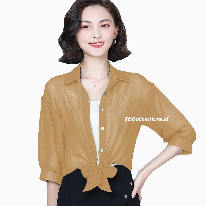 Kemeja Wanita Oversized Gaya Korea Lengan 3/4 Zhangle Kemeja Sifon - JCCollections