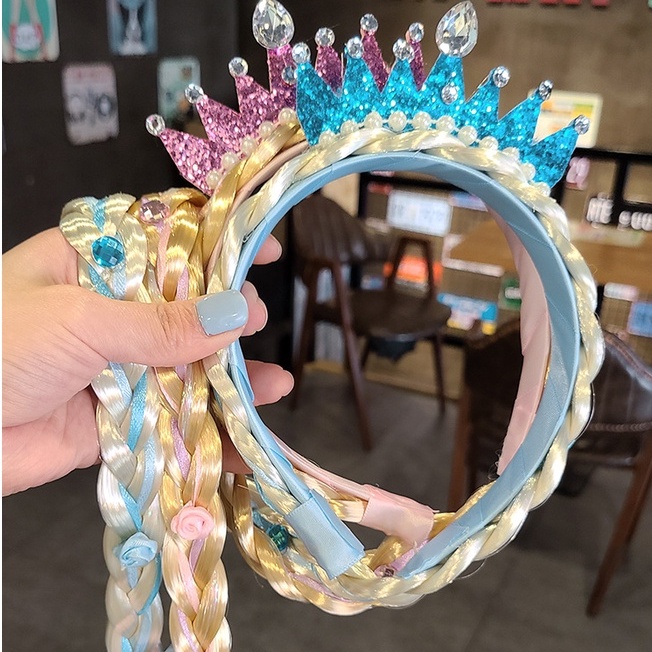 Frozen Elsa Crown Headband Wig  Anna  Princess hairpin headband girls headdress Accessories