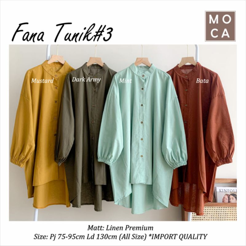READY STOCK FANA TUNIK ORIGINAL BY MOCA // FANA TUNIK BATA MUSTARD DARK ARMY // TUNIK WANITA CANTIK 