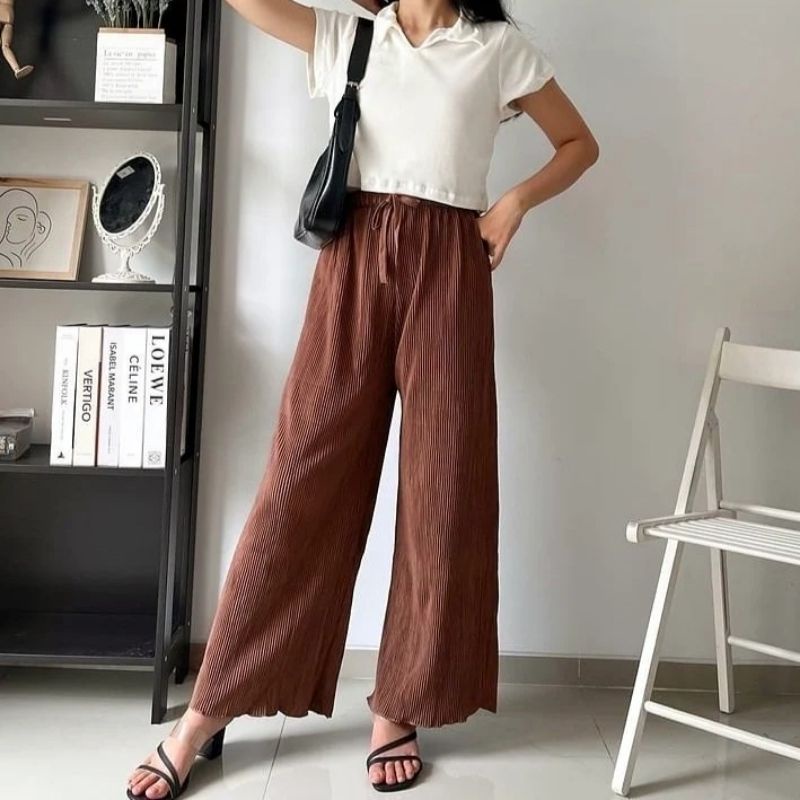 Kulot Lidi Polos Plisket Wanita Premium Fit S-XXL