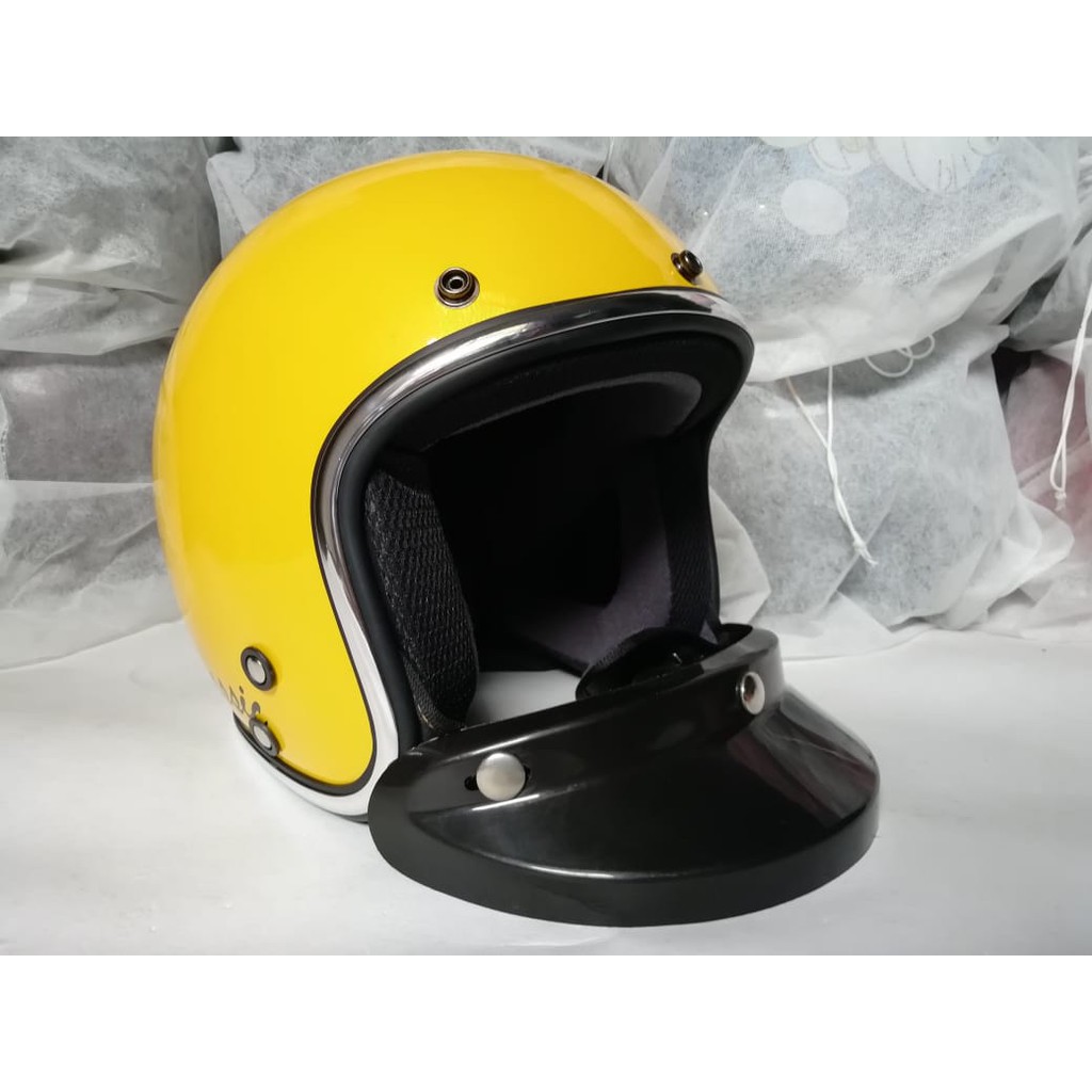 HELM BOGO CLASSIC LIST CHROME KUNING TANPA  KACA
