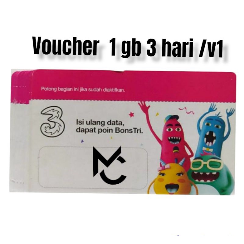 Voucher Tri 1 gb 3 hari happy V1 kuota internet three