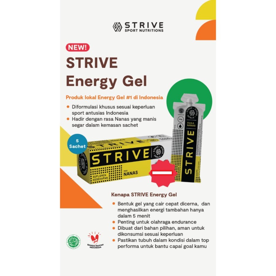 STRIVE ENERGY GEL 24g supplemen tenaga lari sepeda triathlon GU 1 BOX isi 5sachet