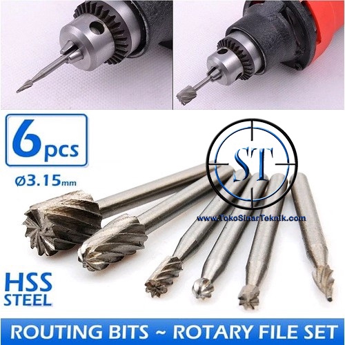 Set 6 Mata Routing Bits Router Rotary Kikir Ukir Grinding Carving HSS Kayu Wood Mini Drill Bor Gerinda Grinder Set isi 6 pcs Mata Bor