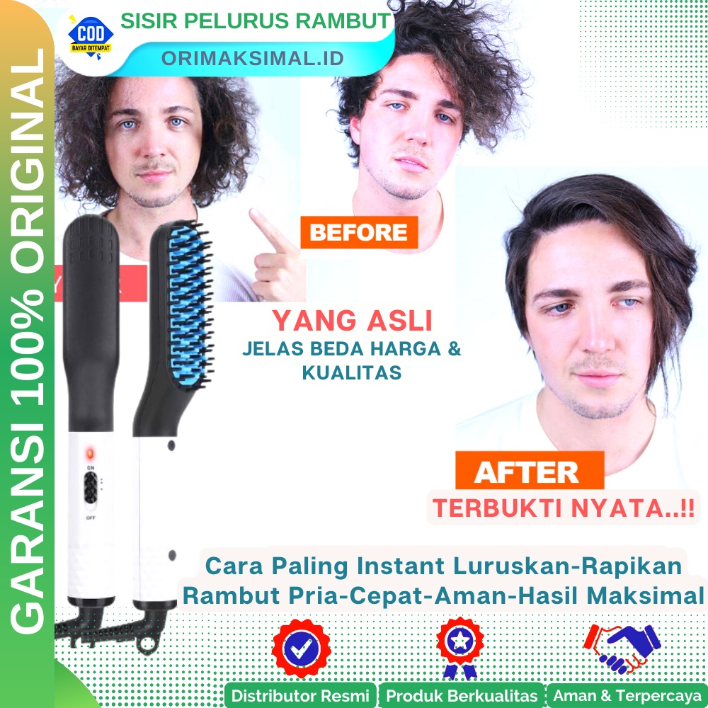Sisir Pelurus Rambut Pria Alat Pelurus Perapi Rambut Hair Styling Styler Men Alat Catok Rambut Pria