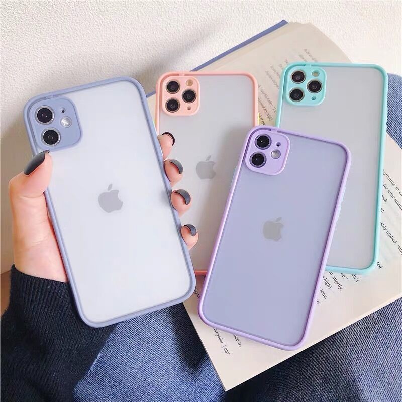 Hard Case Bahan Karet Silikon Matte Warna Kontras Untuk Iphone X Xs Max Xr 11 Pro Max 6 6s 7 8 Plus