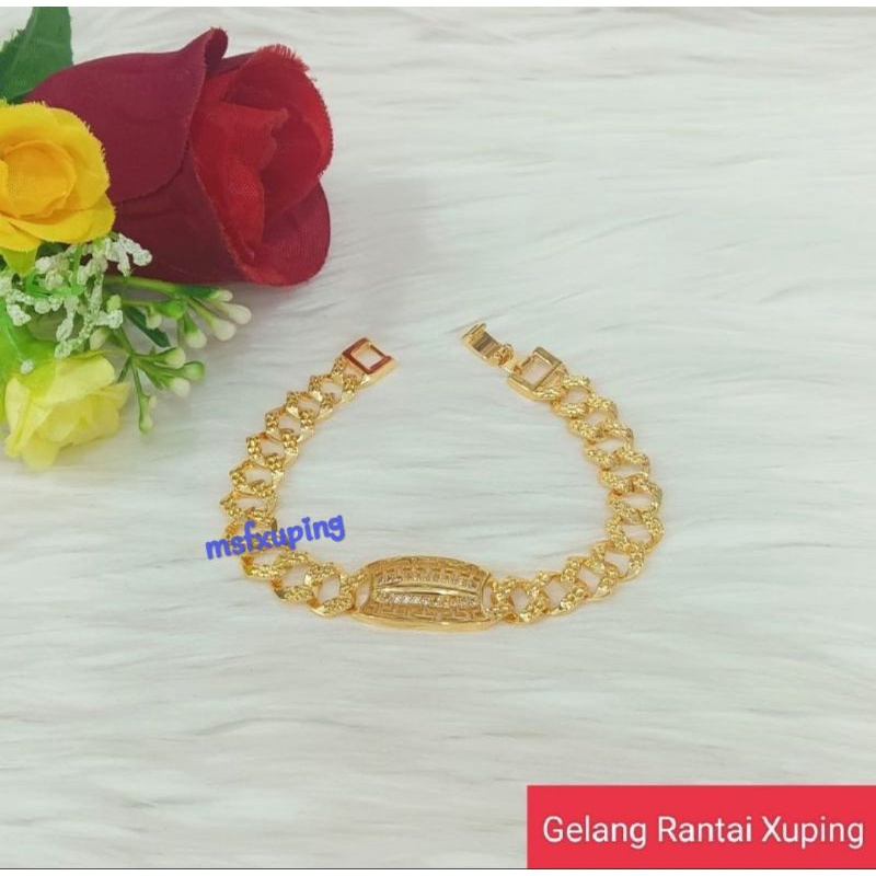 Gelang rantai lapis emas xuping batu permata zircon gold AC1097