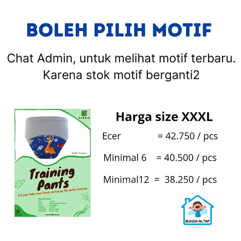 Celana Pelatih Pipis Anak Klodiz 3XL / Training Pants Jumbo 20-25 kg [ Bunda Altaf ]