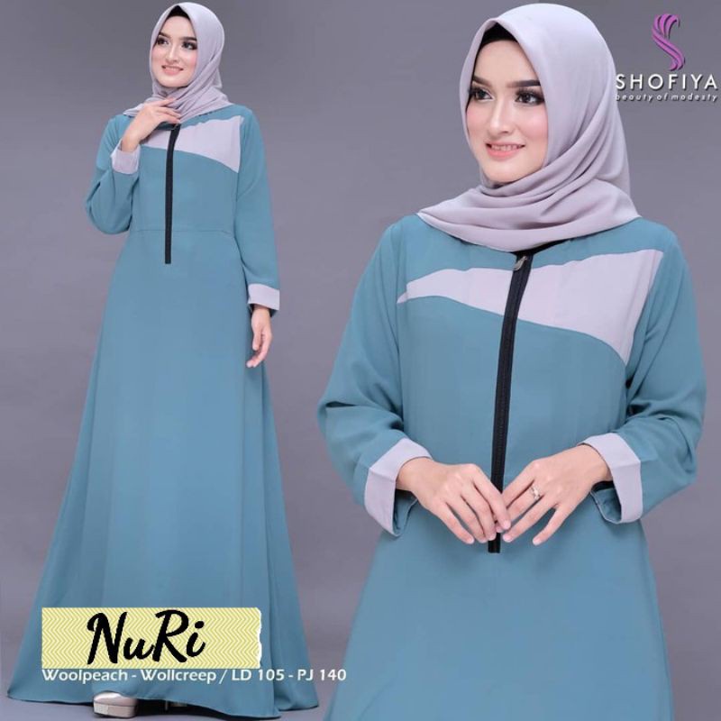 Nuri Maxi - Bisa COD Gamis Baju Maxy Maxi Busui Sleting Depan Long Dress Warna Kombinasi Polos Hijau