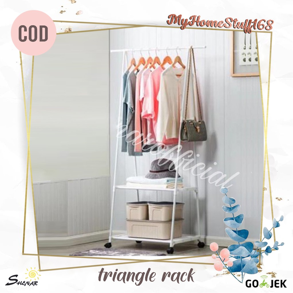 RAK PAKAIAN SERBAGUNA TRIANGLE CLOTH RACK MULTIFUNGSI DENGAN 4 RODA PRAKTIS KUAT DAN BERKUALITAS