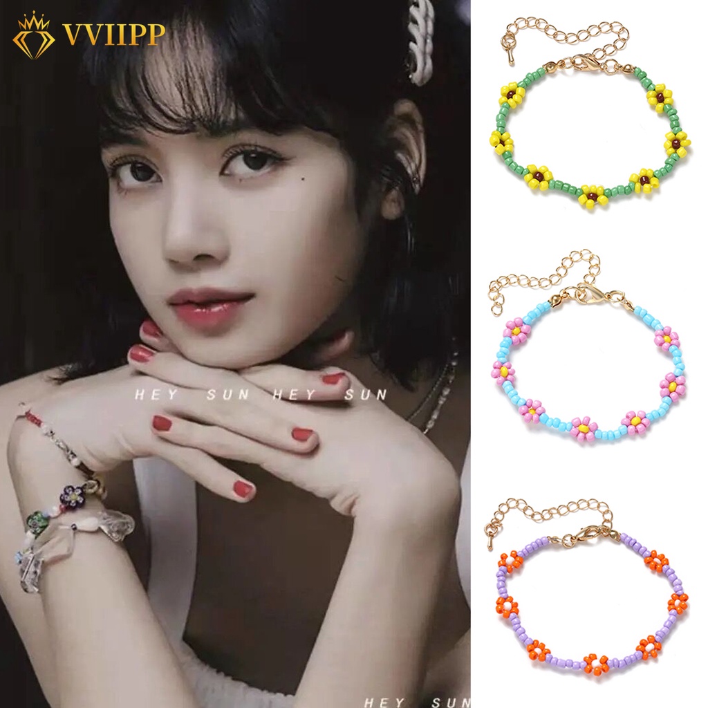 Korean Personality Fashion Colorful Beads Sweet Flower Bracelets for Women Accessories Jewelry