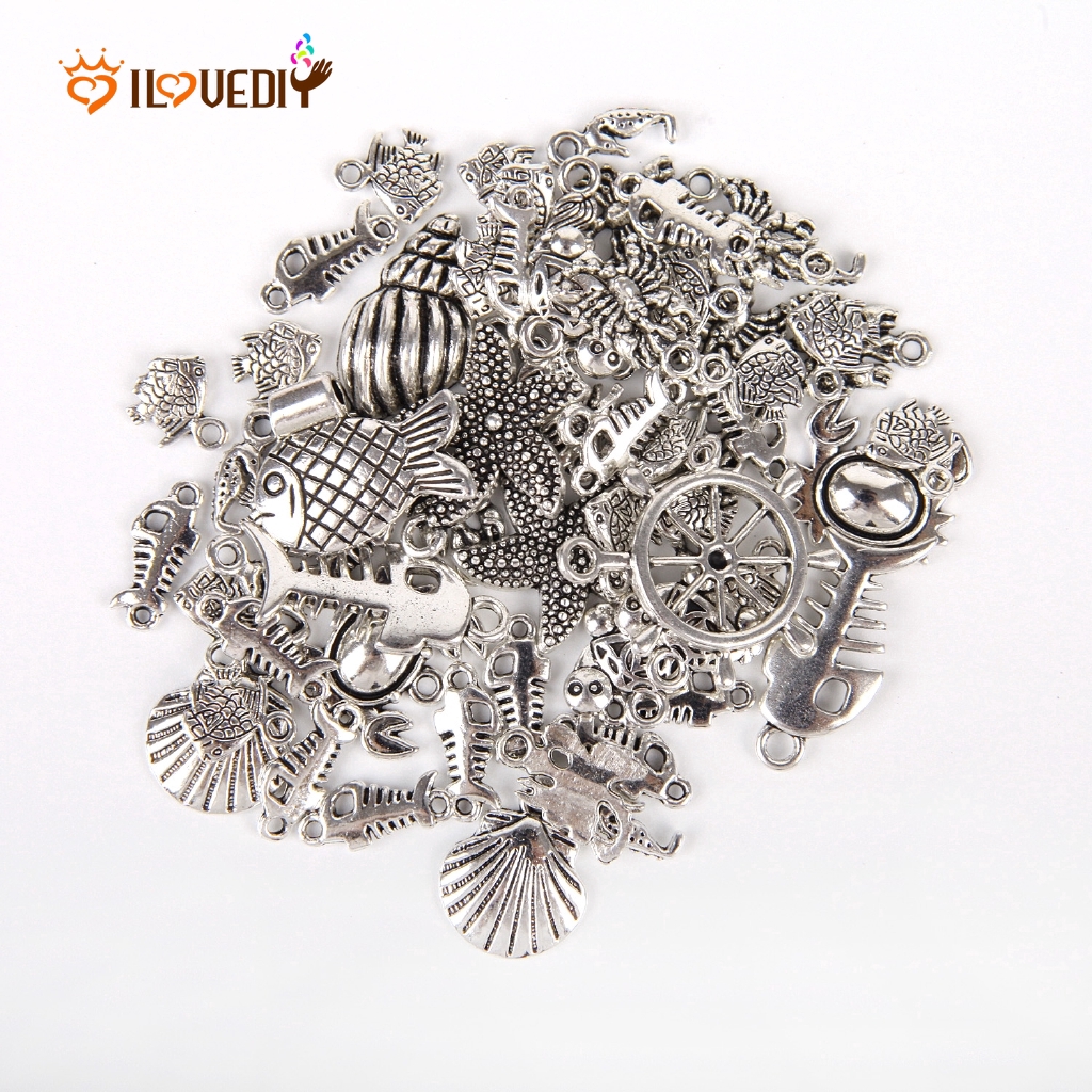 [50Pcs Mixed Styles][Tibetan Silver Metal Charms Pendants][Suitable for Necklace,Bracelets,Earrings,Jewelry DIY Making]