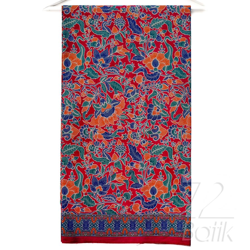 KAIN BATIK KATUN Premium Motif Kembang Alas Warna Merah Biru Orange Hijau 723989 Cap 72 Jarik Jarit Samping Kebat Panjang Batik Katun Modern Premium Bahan Seragam Batik Pernikahan Kantor Keluarga Murah Kamen Jadi Batik Bali Lembaran