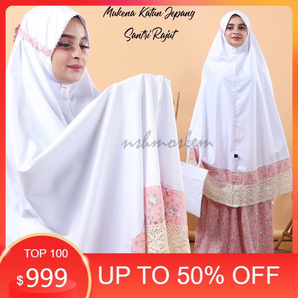 Naburjustore Mukena Dewasa Katun Jepang Santri Variasi Putih Renda Rajut (Banyak Pilihan Motif dan W