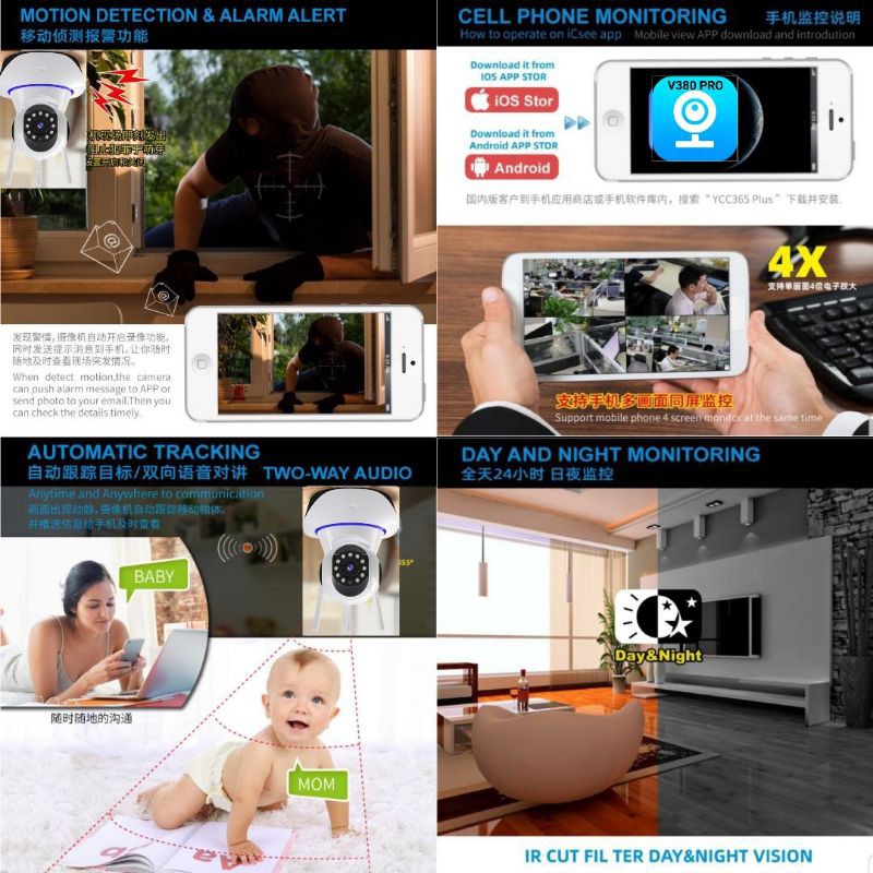 V380 PRO Ip Camera 2Mp Full HD 1080p Ip Camera Cctv Wireless P2P Auto Tracking Ap Mode Wifi Mode