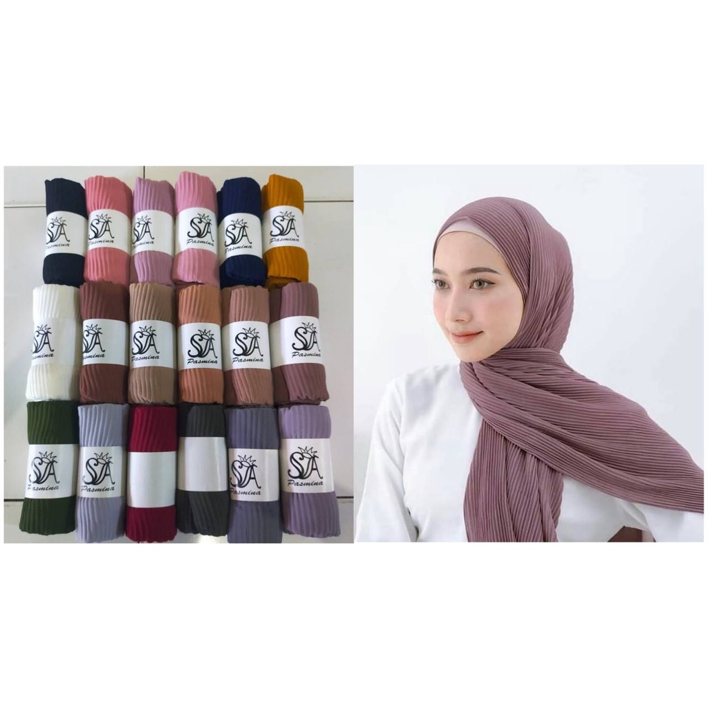 Grosir Hijab Pashmina Plisket Full by SA Jilbab Pashmina Ceruty Polos Jilbab Terlaris Termurah