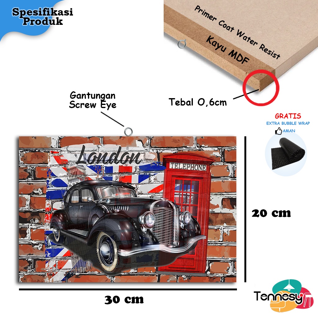 TENNESY HIASAN DINDING VINTAGE MOBIL MOTOR HARLEY 30x20CM POSTER PAJANGAN KAYU DEKORASI DINDING DEKORASI DINDING KAMAR TIDUR RUMAH