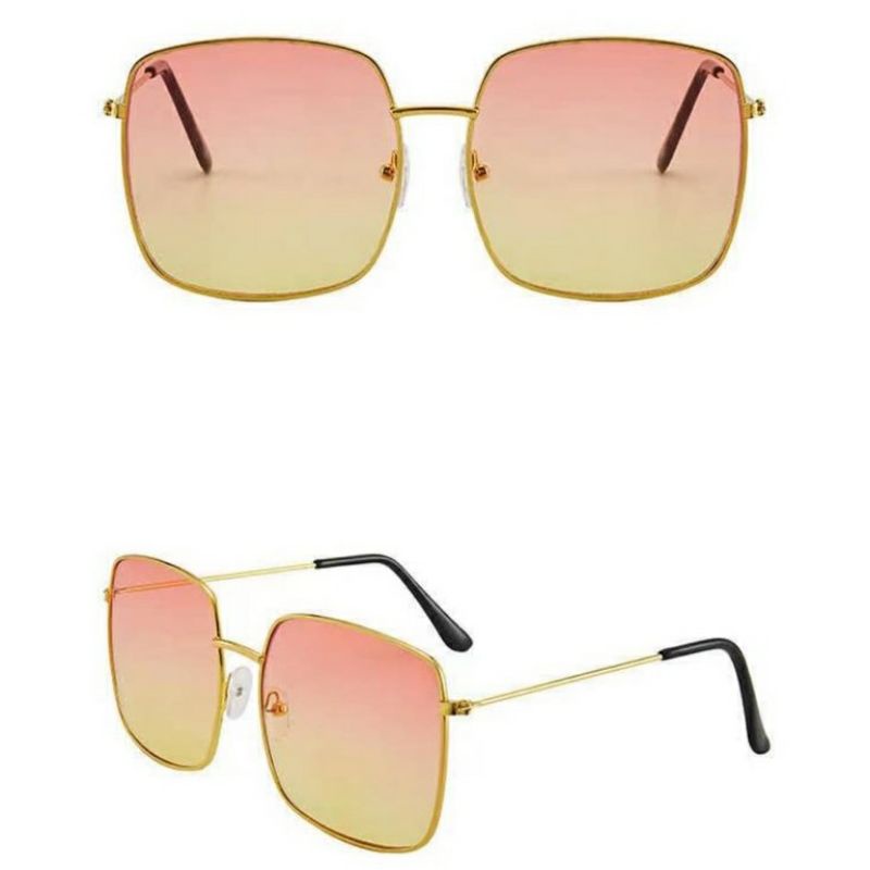 KACAMATA WANITA PRIA SQUARE VINTAGE SEGI EMPAT SUNGLASSES HITAM RETRO KACA MATA FASHION STYLE korea KACA MATA ANTI UV-PINK KUNING
