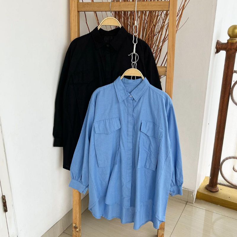 GFS LINEN POCKET TUTUP OVERSIZE SHIRT