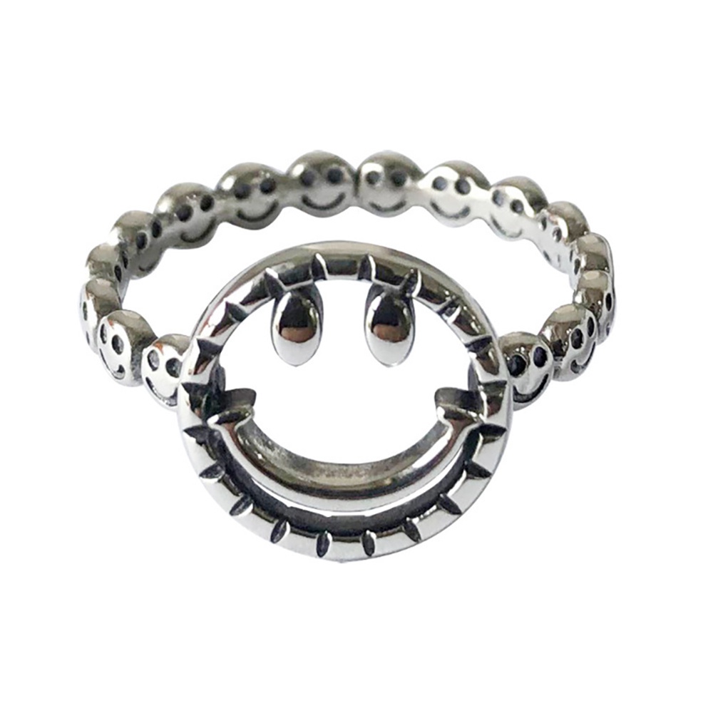 Needway  Personality Chain Ring Hollow Fashion Jewelry Smiling Face Ring Women Party Gift Alloy Adjustable Girls Vintage Finger Ring