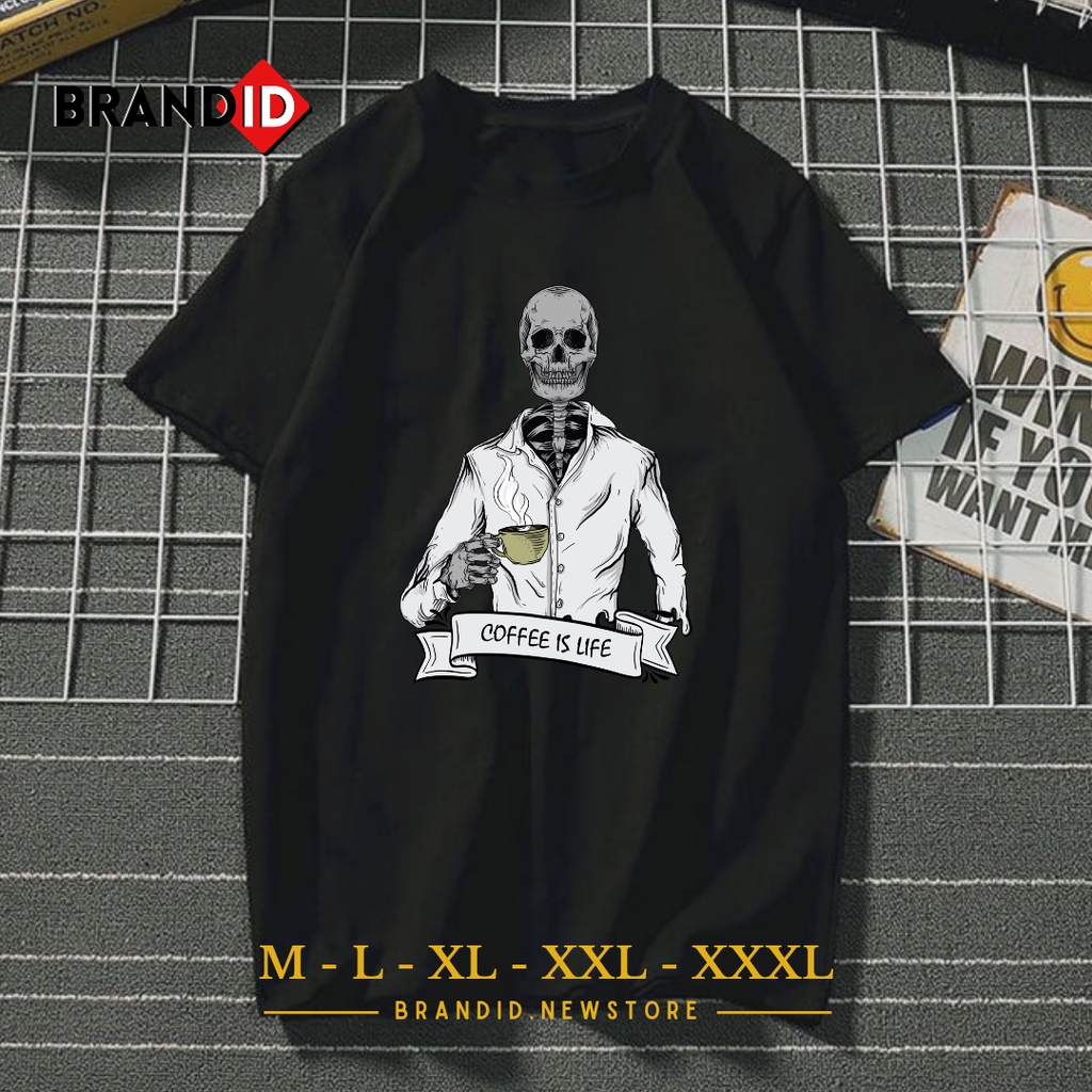 DTF008 Baju Kaos Pria Dewasa Motif Coffee Is Life T-Shirt Distro Cowok Pecinta Kopi Branded Original