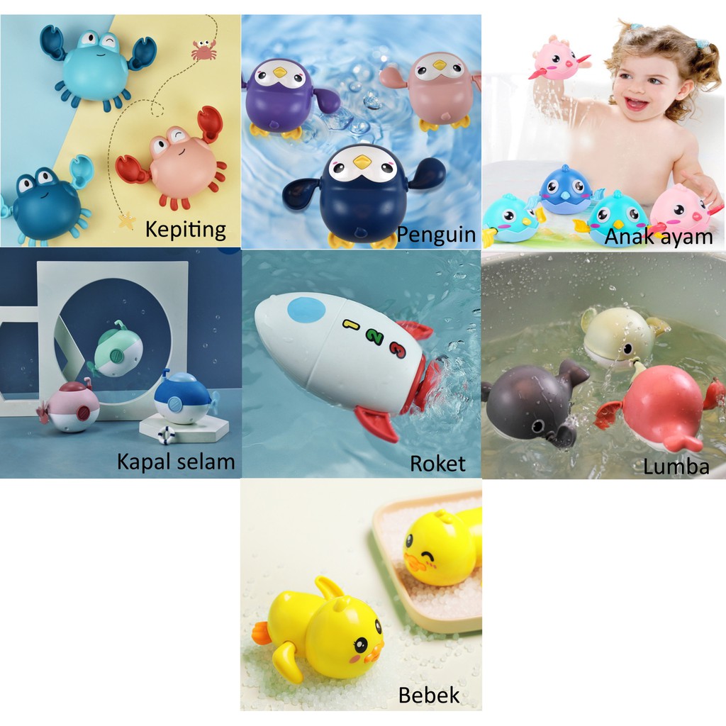 LOGU Mainan mandi anak kepiting berenang penguin ikan LOGU Mainan mandi anak kepiting berenang penguin ikan