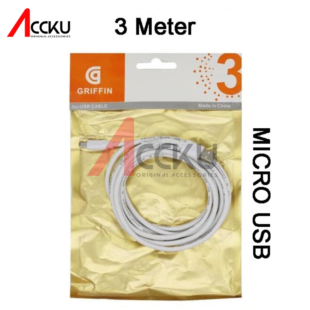 KABEL DATA V8 / MICRO USB PANJANG 2 &amp; 3 METER MERK GRIFFIN HIGH QUALITY