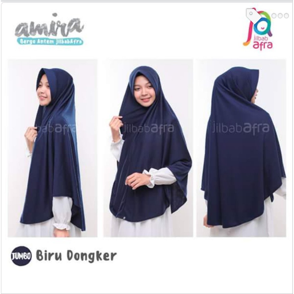 Jilbab Amira AFRA Bergo Pet Antem Hijab Dewasa Instan Bahan Kaos Adem-Biru Donker