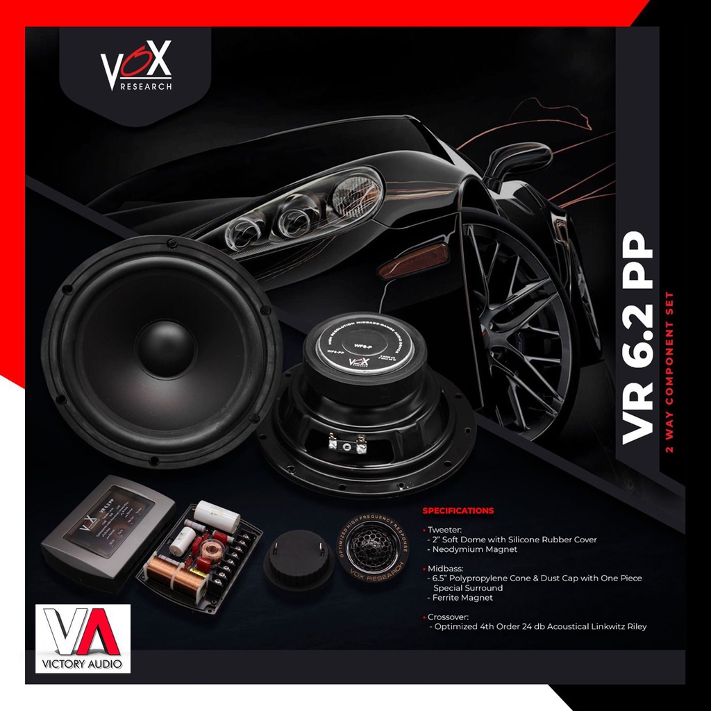 Speaker Split 2-Way Component System VOX RESEARCH VR 6.2 PP 6.5 Inch Mid Bass + Tweeter + Soft Dome 