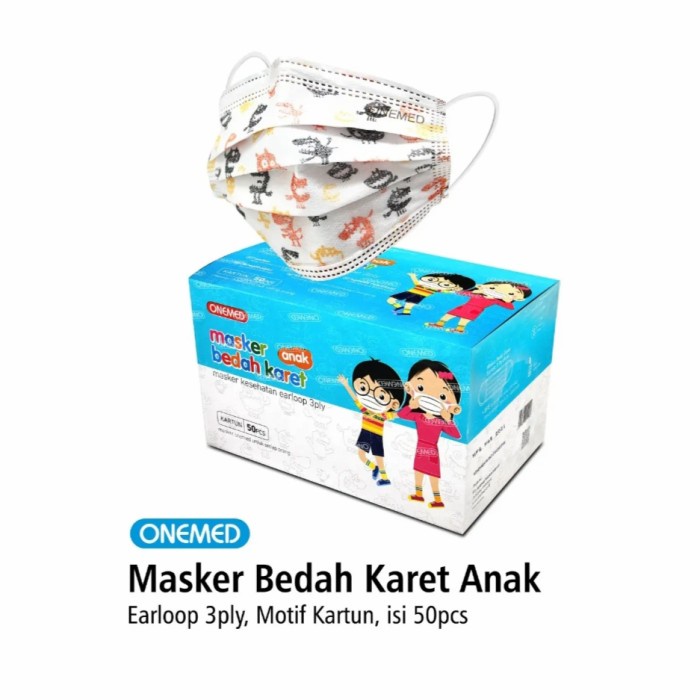 Masker Earloop Bedah Karet 3 ply ONEMED . Masker Earloop  Surgical Onemed 1 box isi 50 pcs anak dewasa