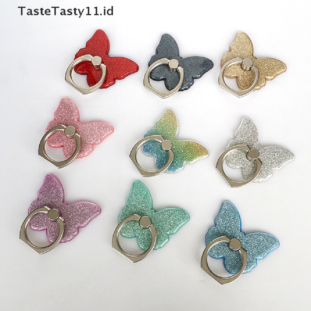 (TasteTasty) Ring Stand holder Hp Universal Bentuk Kupu-Kupu Glitter Bling Bisa Berputar 360 °