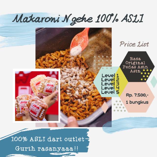 

MAKARONI NGEHE 100% ASLI Rasa Original, Asin dan Pedas Asin Level 1-5