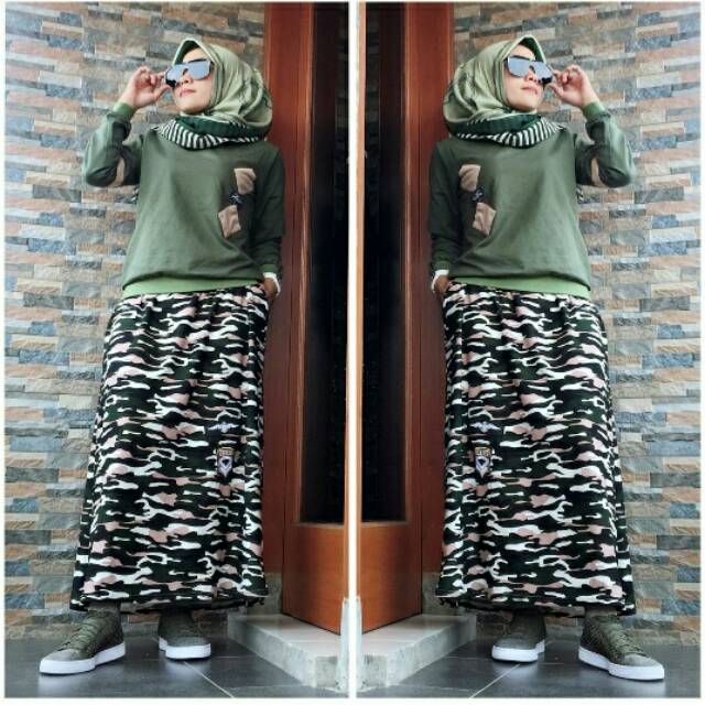 Set army atasan kaos n rok