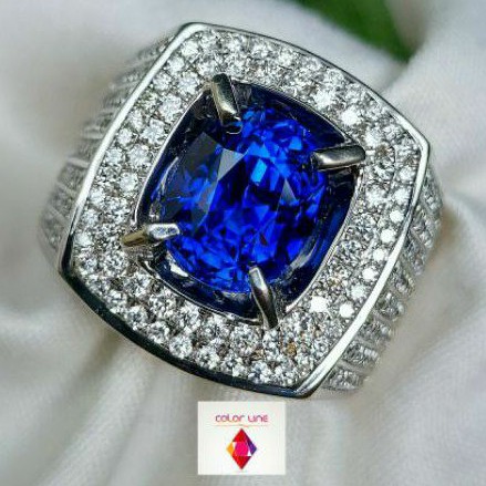 CINCIN BATU MULIA PERMATA NATURAL VIVID ROYAL BLUE SAPPHIRE SAFIR SRILANKA 3,70 ct GOLD DIAMOND RING