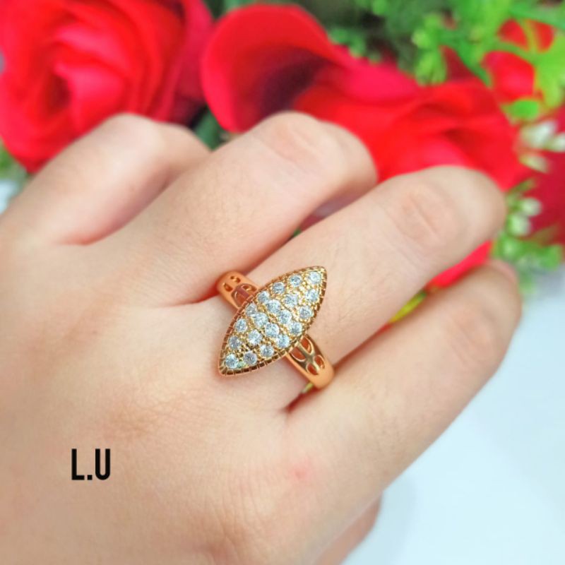 TERBARU CINCIN WANITA DEWASA TITANIUM LAPIS EMAS 22 K GOLD ANTI KARAT